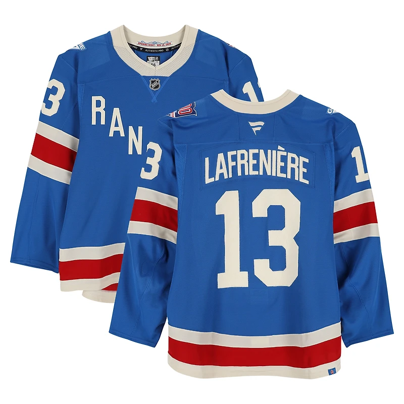 Alexis Lafreniere New York Rangers Game-Used #13 Blue Centennial Set 2 Jersey from Multiple Games Between December 10, 2025 & January 8, 2026