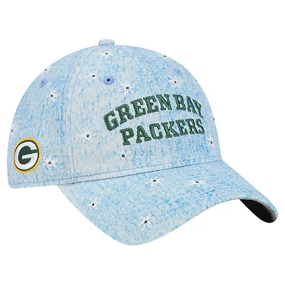 Women's New Era Denim Green Bay Packers Daisy 9TWENTY Adjustable Hat
