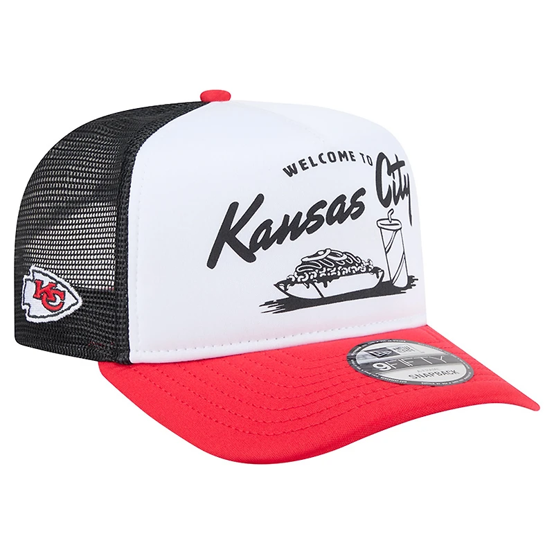 Men's New Era White/Red Kansas City Chiefs Foodie 9FIFTY A-Frame Trucker Snapback Hat