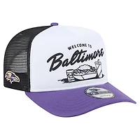 Men's New Era White/Purple Baltimore Ravens Foodie 9FIFTY A-Frame Trucker Snapback Hat