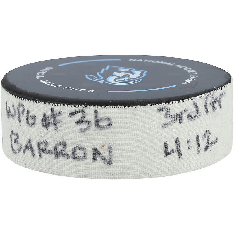 Morgan Barron Winnipeg Jets Game-Used Goal Puck vs. Utah Mammoth on December 21, 2025