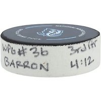 Morgan Barron Winnipeg Jets Game-Used Goal Puck vs. Utah Mammoth on December 21, 2025