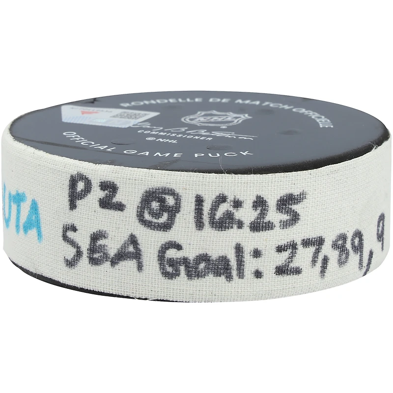 Mason Marchment Seattle Kraken Game-Used Goal Puck vs. Utah Mammoth on December 12, 2025 - First of Two Goals Scored