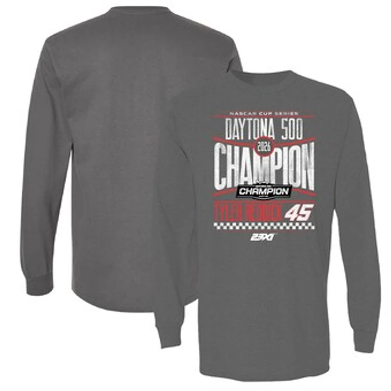 Men's Checkered Flag Sports Charcoal Tyler Reddick 2026 Daytona 500 Champion Long Sleeve T-Shirt