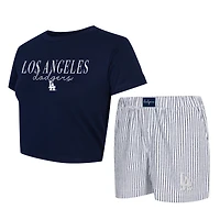 Women's Concepts Sport  Navy/White Los Angeles Dodgers  Copeland Cropped T-Shirt & Shorts Set