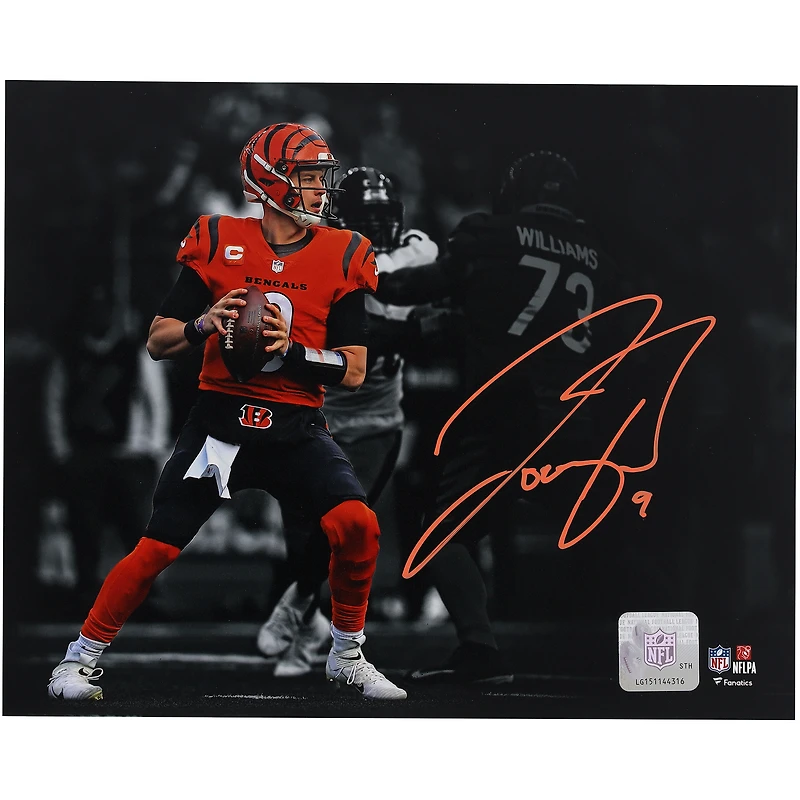 Joe Burrow Cincinnati Bengals Autographed 8" x 10" Orange Jersey Standing In The Pocket Spotlight Photograph