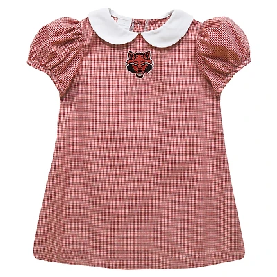 Girls Infant Vive La Fete Scarlet Arkansas State Red Wolves Gingham Puffy A-Line Dress