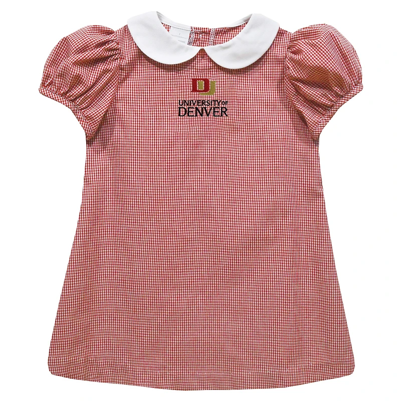 Girls Infant Vive La Fete Red Denver Pioneers Gingham Puffy A-Line Dress