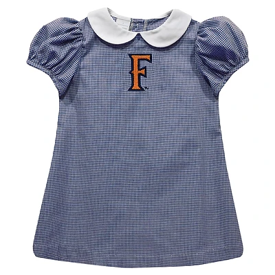Girls Infant Vive La Fete Navy Cal State Fullerton Titans Gingham Puffy A-Line Dress