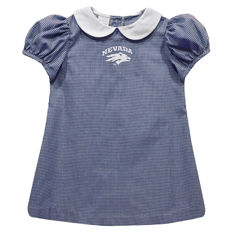 Girls Infant Vive La Fete Navy Nevada Wolf Pack Gingham Puffy A-Line Dress