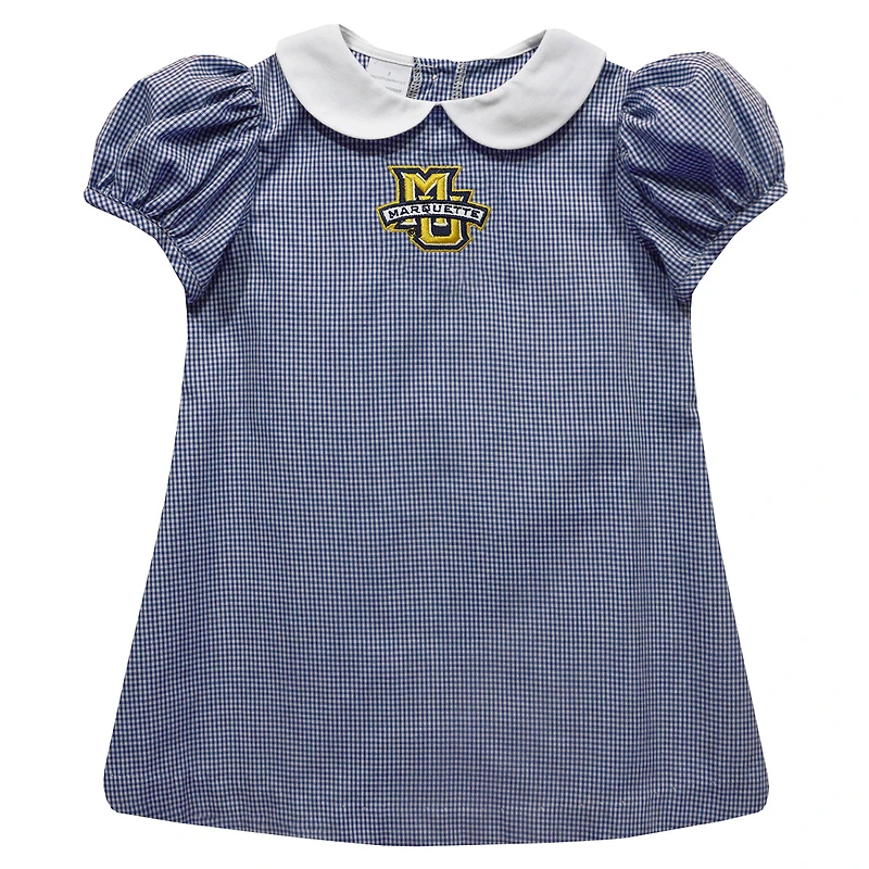 Girls Infant Vive La Fete Navy Marquette Golden Eagles Gingham Puffy A-Line Dress