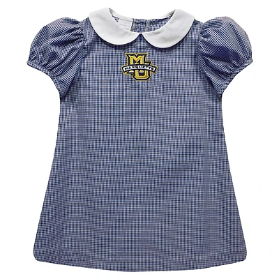 Girls Infant Vive La Fete Navy Marquette Golden Eagles Gingham Puffy A-Line Dress