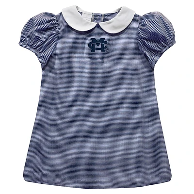 Girls Infant Vive La Fete Navy Mississippi College Choctaws Gingham Puffy A-Line Dress