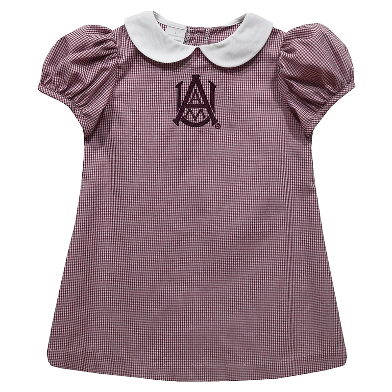 Girls Toddler Vive La Fete Maroon Alabama A&M Bulldogs Gingham Puffy A-Line Dress