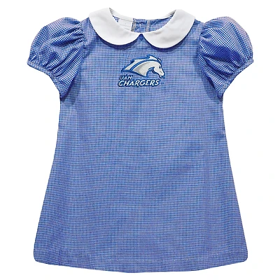 Girls Toddler Vive La Fete Blue UAH Chargers Gingham Puffy A-Line Dress