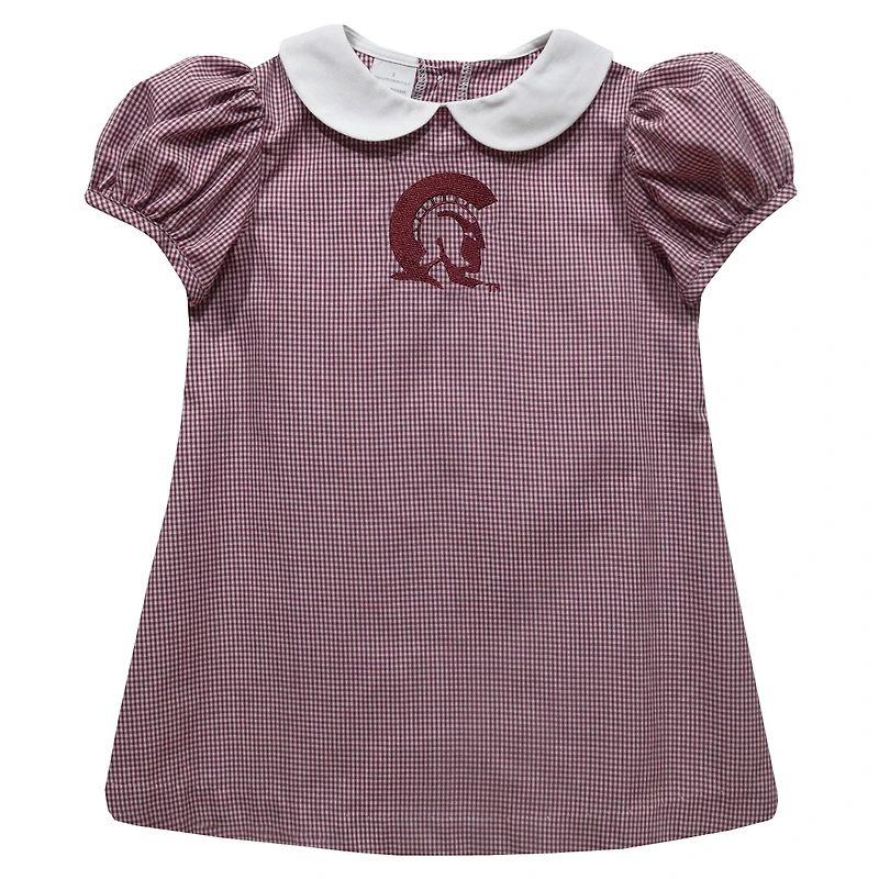 Girls Toddler Vive La Fete Maroon Arkansas Little Rock Trojans Gingham Puffy A-Line Dress