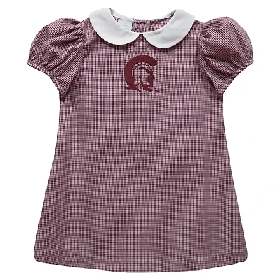 Girls Toddler Vive La Fete Maroon Arkansas Little Rock Trojans Gingham Puffy A-Line Dress