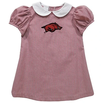 Girls Toddler Vive La Fete Cardinal Arkansas Razorbacks Gingham Puffy A-Line Dress