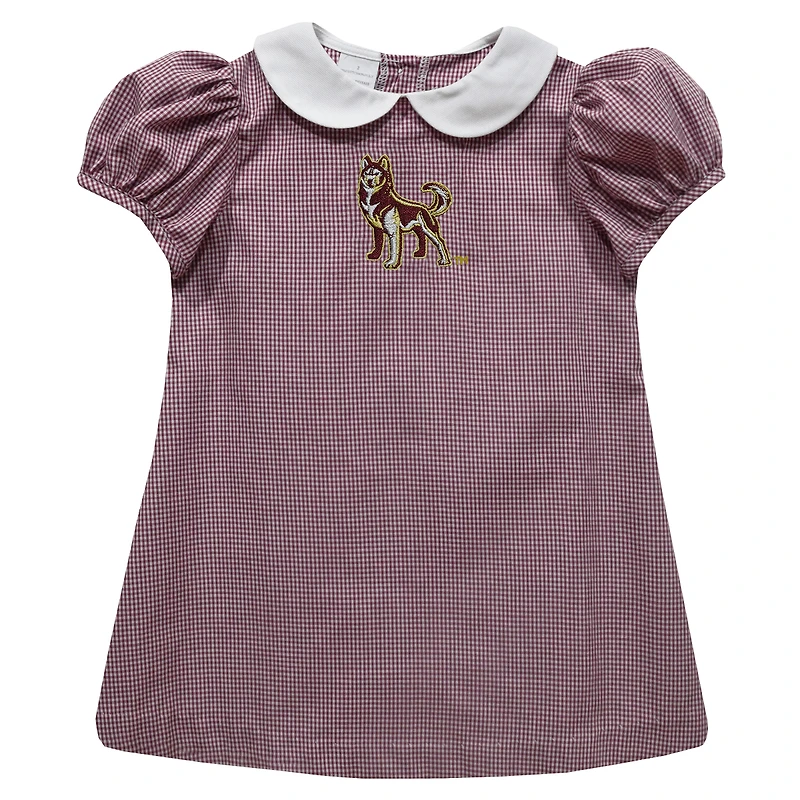Girls Toddler Vive La Fete Maroon Bloomsburg Huskies Gingham Puffy A-Line Dress