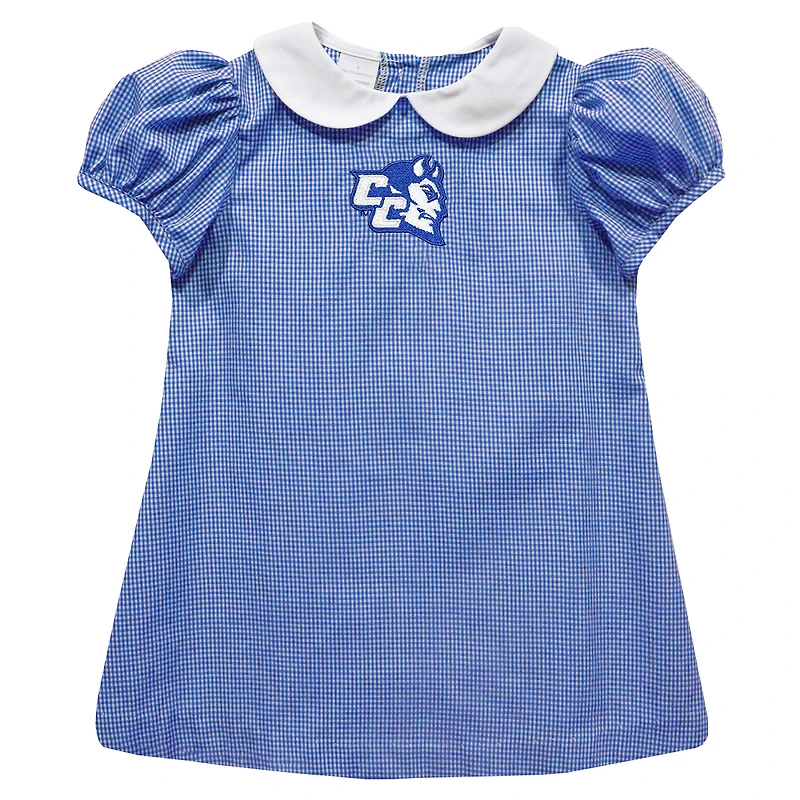 Girls Toddler Vive La Fete Blue Central Connecticut State Blue Devils Gingham Puffy A-Line Dress