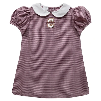 Girls Toddler Vive La Fete Maroon Charleston Cougars Gingham Puffy A-Line Dress
