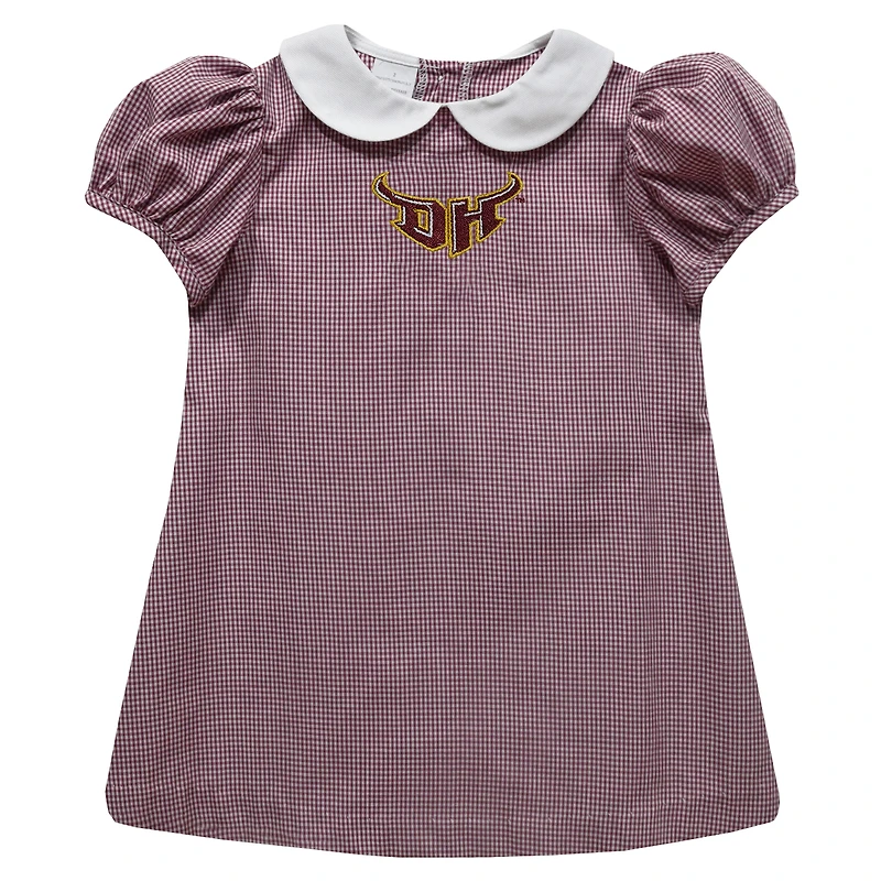 Girls Toddler Vive La Fete Maroon Cal State Dominguez Hills Toros Gingham Puffy A-Line Dress