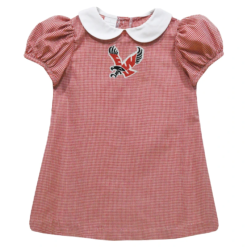 Girls Toddler Vive La Fete Red Eastern Washington Eagles Gingham Puffy A-Line Dress