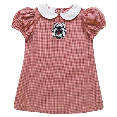 Girls Toddler Vive La Fete Red Fresno State Bulldogs Gingham Puffy A-Line Dress