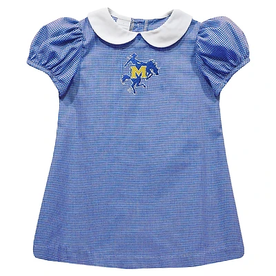 Girls Toddler Vive La Fete Royal McNeese State Cowboys Gingham Puffy A-Line Dress