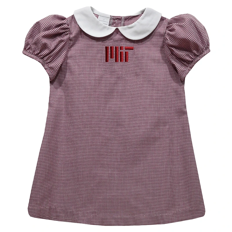 Girls Toddler Vive La Fete Maroon MIT Engineers Gingham Puffy A-Line Dress