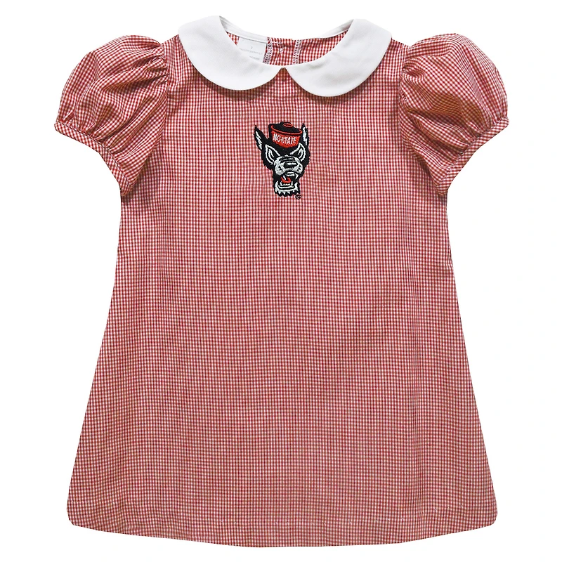 Girls Toddler Vive La Fete Red NC State Wolfpack Gingham Puffy A-Line Dress