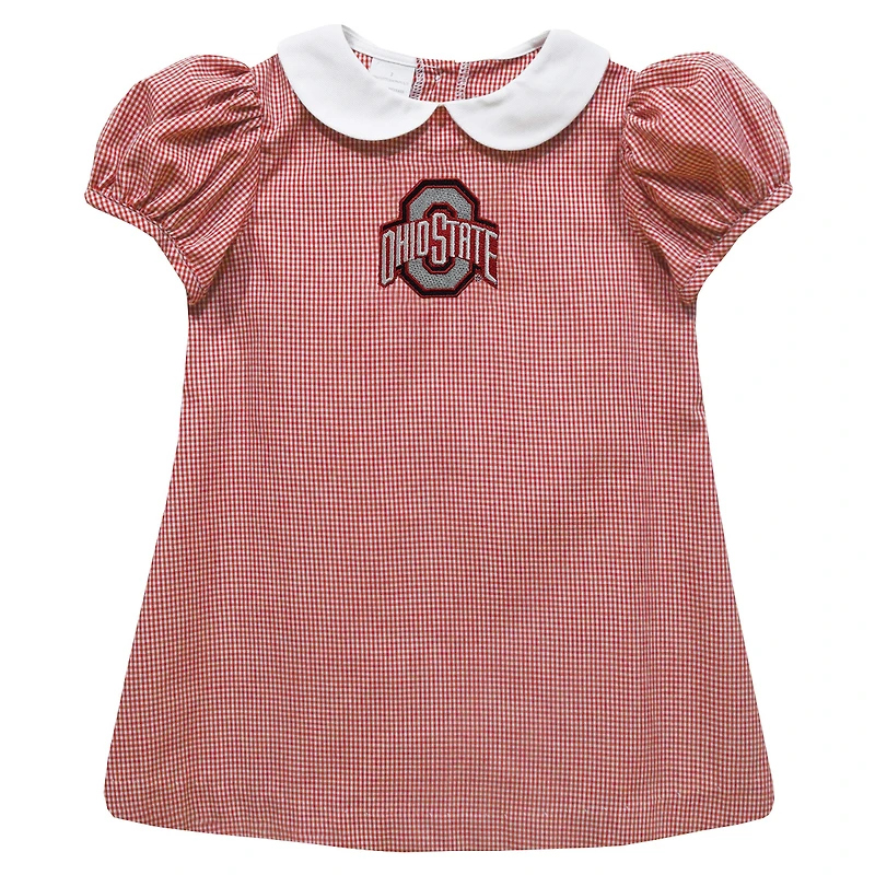 Girls Toddler Vive La Fete Scarlet Ohio State Buckeyes Gingham Puffy A-Line Dress