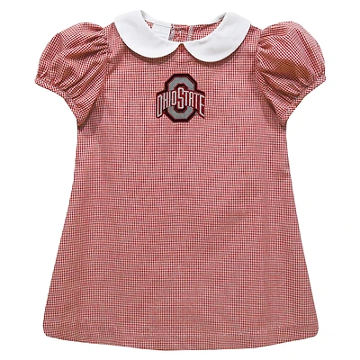 Girls Toddler Vive La Fete Scarlet Ohio State Buckeyes Gingham Puffy A-Line Dress