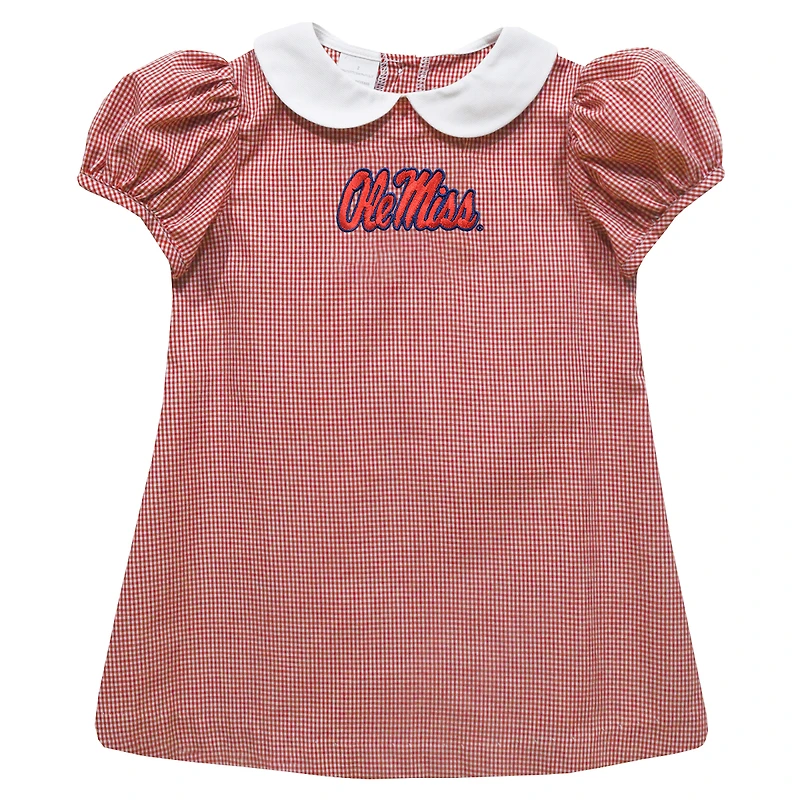 Girls Toddler Vive La Fete Red Ole Miss Rebels Gingham Puffy A-Line Dress