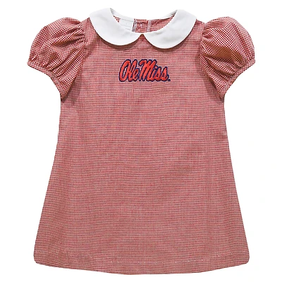Girls Toddler Vive La Fete Red Ole Miss Rebels Gingham Puffy A-Line Dress