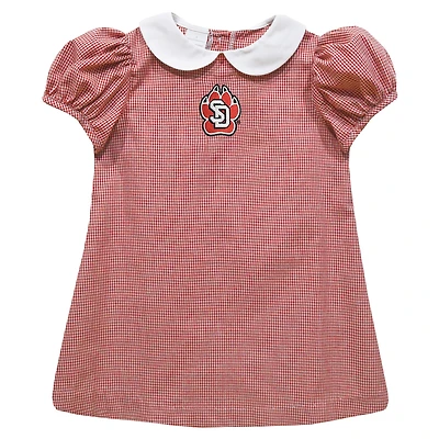 Girls Toddler Vive La Fete Red South Dakota Coyotes Gingham Puffy A-Line Dress
