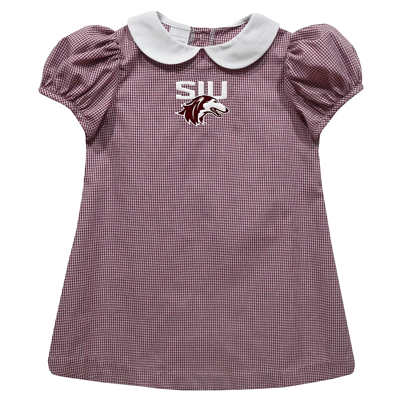 Girls Toddler Vive La Fete Maroon Southern Illinois Salukis Gingham Puffy A-Line Dress