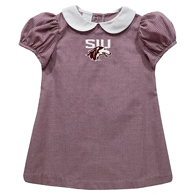 Girls Toddler Vive La Fete Maroon Southern Illinois Salukis Gingham Puffy A-Line Dress