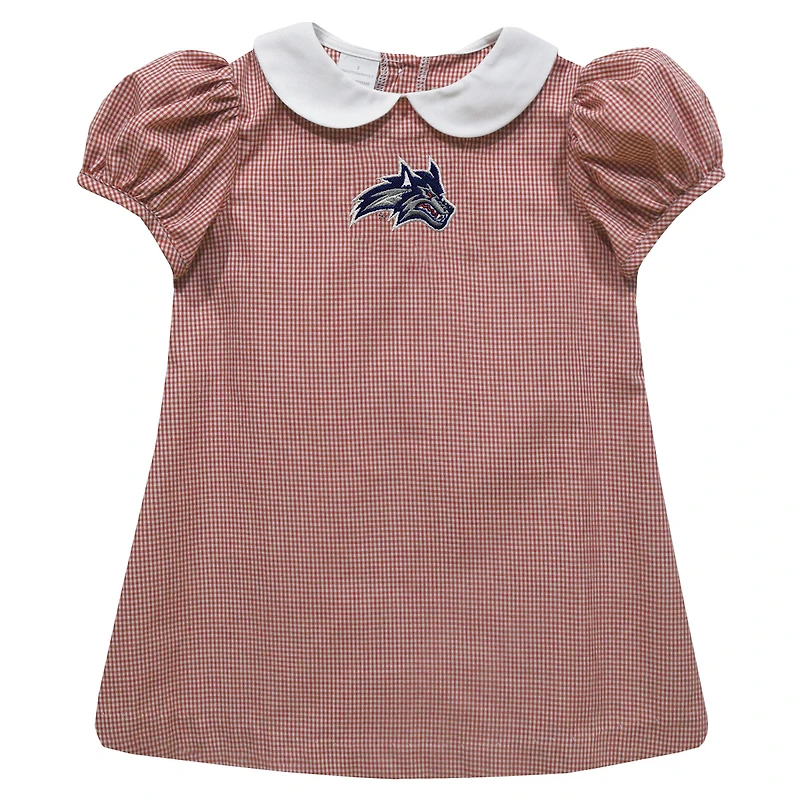 Girls Toddler Vive La Fete Red Stony Brook Seawolves Gingham Puffy A-Line Dress