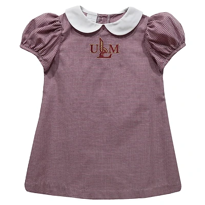 Girls Toddler Vive La Fete Maroon ULM Warhawks Gingham Puffy A-Line Dress