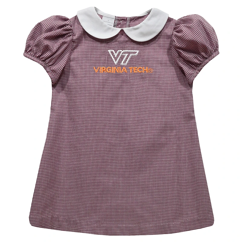 Girls Toddler Vive La Fete Maroon Virginia Tech Hokies Gingham Puffy A-Line Dress