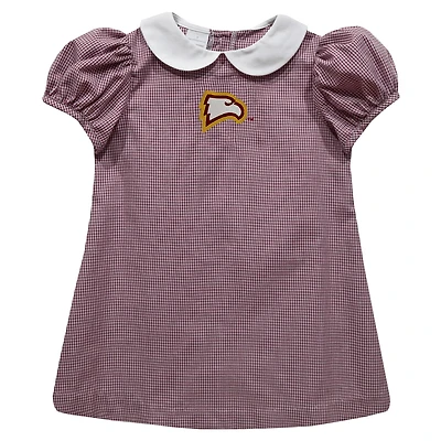 Girls Toddler Vive La Fete Maroon Winthrop Eagles Gingham Puffy A-Line Dress