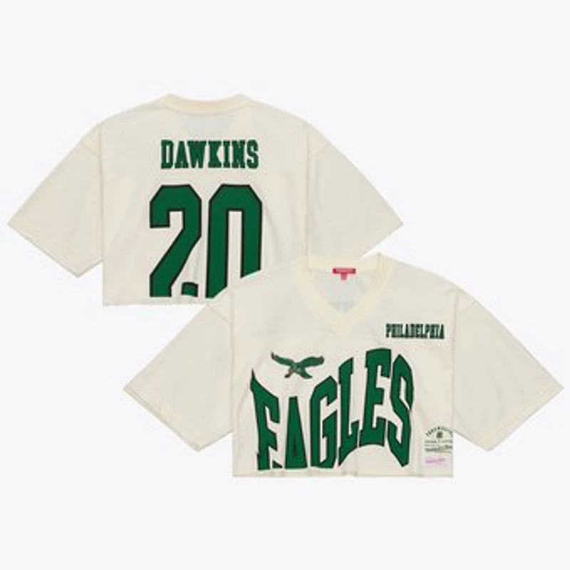 Women's Mitchell & Ness Brian Dawkins Cream Philadelphia Eagles Retired Player Cropped Fashion Jersey