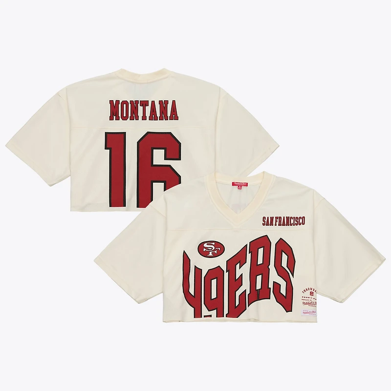 Women's Mitchell & Ness Joe Montana Cream San Francisco 49ers Retired Player Cropped Fashion Jersey