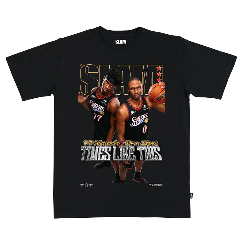 Unisex SLAM VJ Edgecombe & Tyrese Maxey Black Philadelphia 76ers Cover T-Shirt