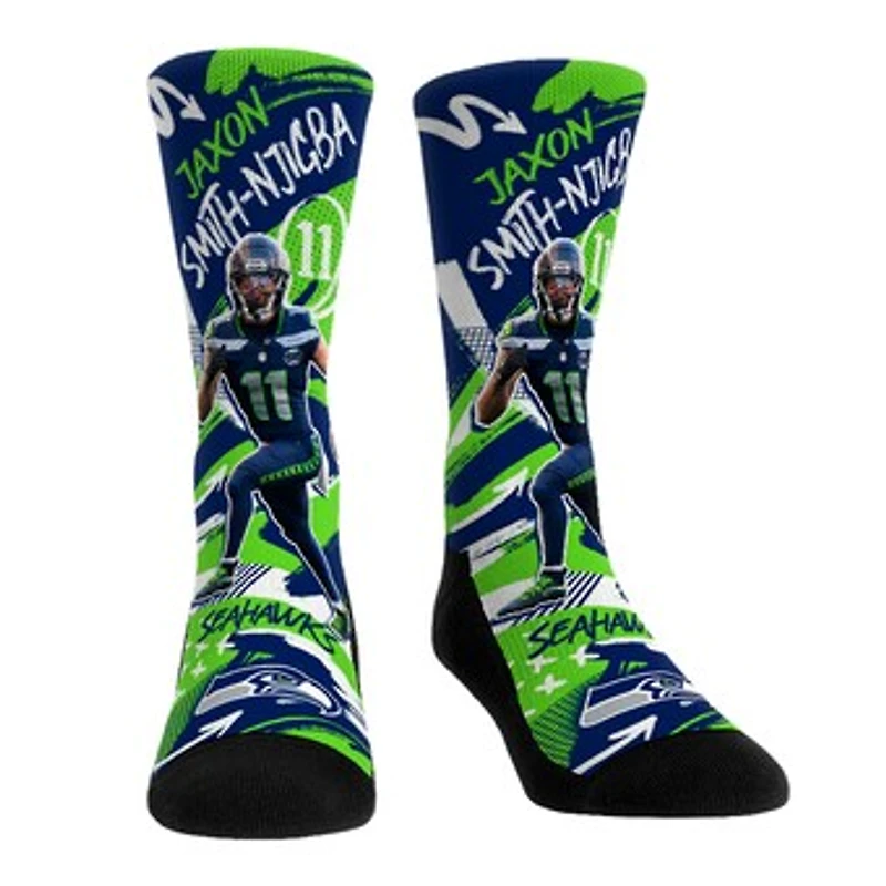 Unisex Youth Rock Em Socks Jaxon Smith-Njigba College Navy Seattle Seahawks Playmaker Crew Socks