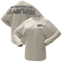 Women's Spirit Jersey Cream Seattle Seahawks Super Bowl LX Champions Sparkle Long Sleeve T-Shirt