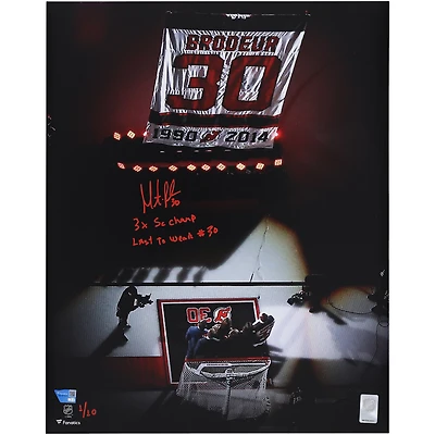 Martin Brodeur New Jersey Devils Autographed 16" x 20" Jersey Retirement Ceremony Photograph with Multiple Inscriptions