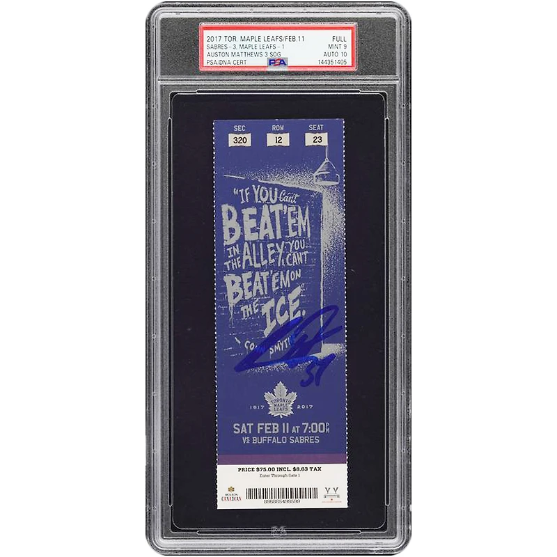 Auston Matthews Toronto Maple Leafs Autographed Rookie Season PSA Authenticated 9/10 Ticket from February 11, 2017
