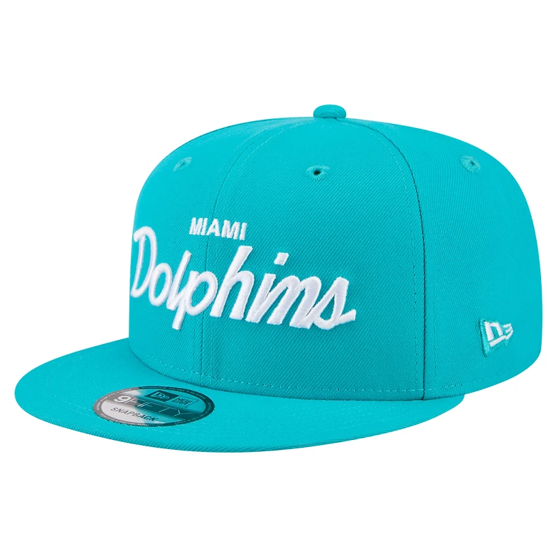Men's New Era  Aqua Miami Dolphins Core Team Script 9FIFTY Snapback Hat